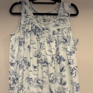Avec Les Filles Cotton White & Blue Toile-Print Dress Womens Size XL Peasant